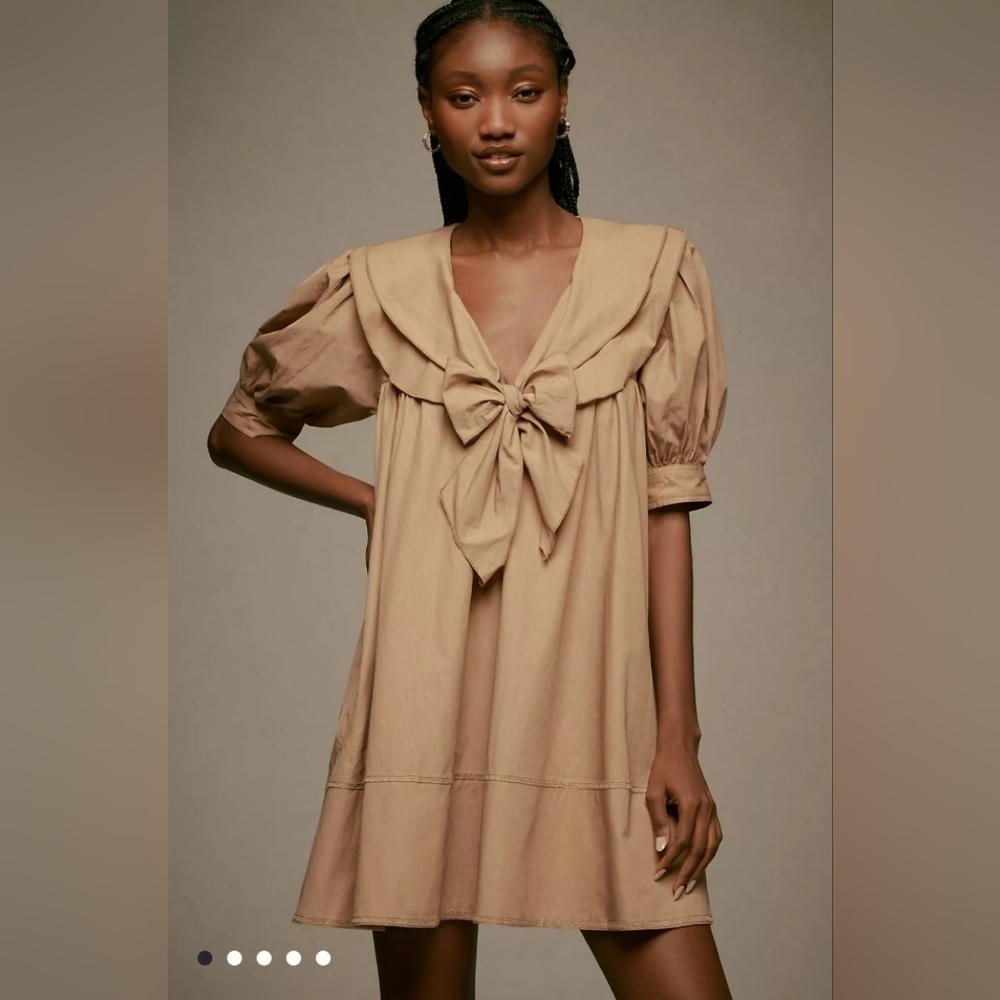 Anthropologie Pilcro Bow Front Tunic Mini Dress Tan XSmall - Picture 2 of 8